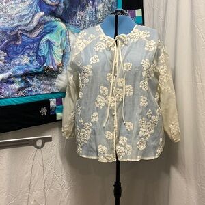 Floral Embroidered Sheer Blouse - Cream